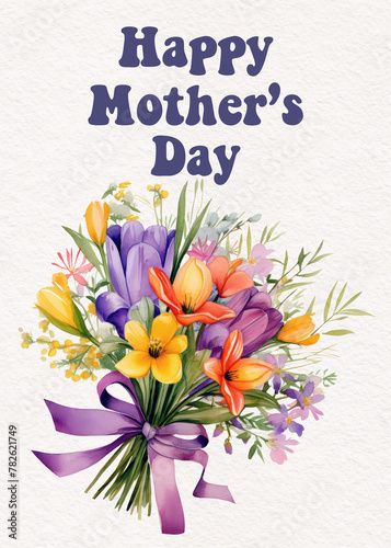 Mother's day postcard. Mother's day card with watercolor flowers Happy mothers day