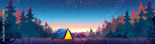 Family camping trip in the forest, tent under the stars, adventure together
