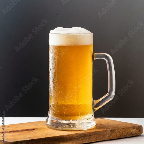 Cerveza fria servida en un tarro lista para tomarse 