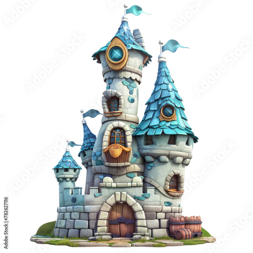 Detailed close-up shot showcasing a castle's clock tower with intricate design and structure Isolated on transparent