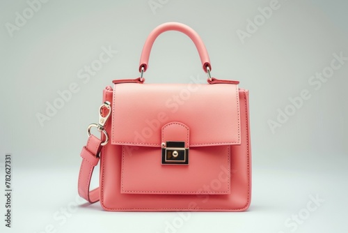 A pink purse with a gold clasp and a gold chain. Business fashion concept