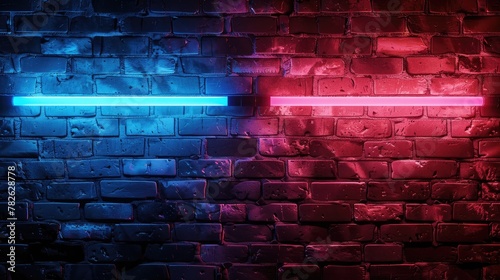 Neon light illuminates raw brick walls for a unique background and texture  Ai Generated.