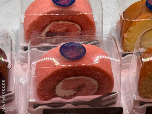 red velvet roll cake in box