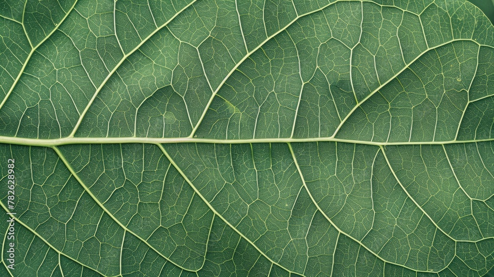 Fototapeta premium Detailed texture of a green leaf reveals nature's intricate beauty, Ai Generated.