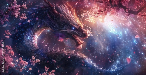 Majestic Chinese dragon against astral and zodiac background, symbolizing power and mystery, Ai Generated