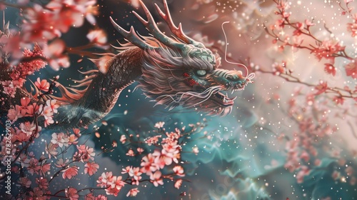 Majestic Chinese dragon against astral and zodiac background, symbolizing power and mystery, Ai Generated