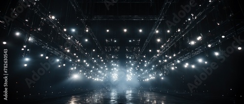 light rig from a concert that repeats into infinity, mirror hallway of concert lights photo