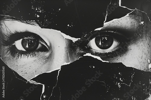 Grunge Torn Paper Posters of woman face and eyes. photo