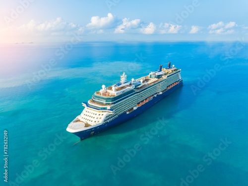 Aerial view large cruise ship at sea, Passenger cruise ship vessel. Adventure and travel. Landscape with cruise liner. 