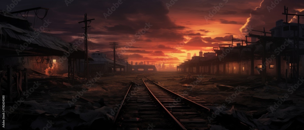 Fototapeta premium post apocalyptic train station background