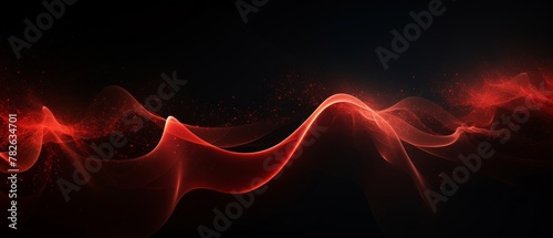 Red particle waves on solid black background