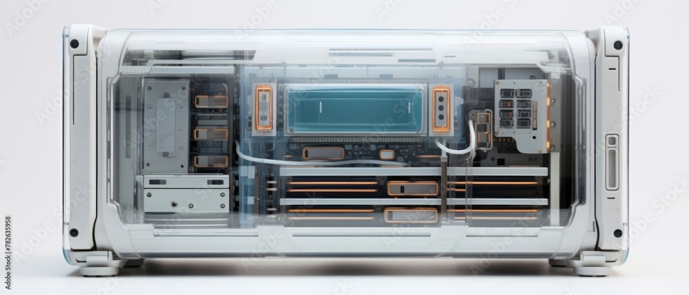 Pure white, neat, sophisticated and modern futuristic server. High-tech server on white background. Pure white, neat, sophisticated and modern futuristic server. High-tech server on white background.