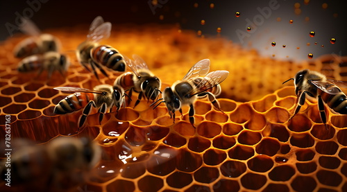 Bees bring pollen into the apiary with sunlight. Generative ai photo