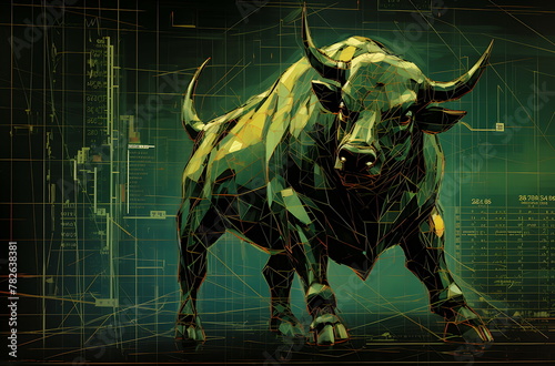 a bull is standing next to a chart with the price. Generative ai © Hamdi