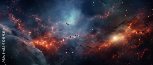 outer space, an exploding nebula, galaxies in the background