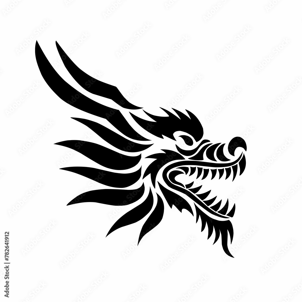 illustration vector graphics of tribal art design chinese dragon head on white background