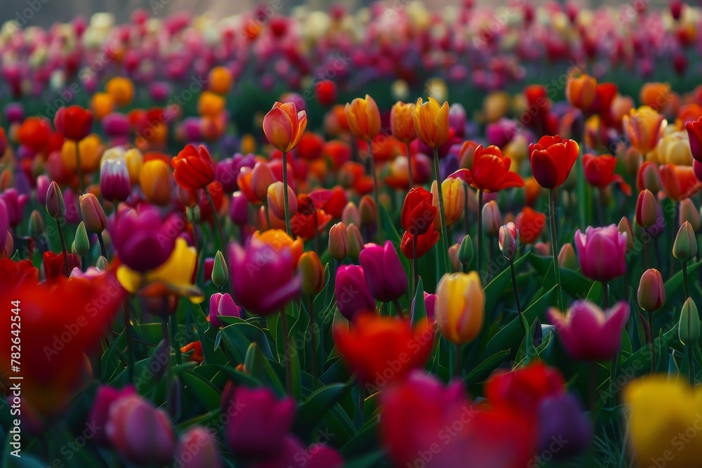 Fototapeta premium Colorful tulips on sunny background