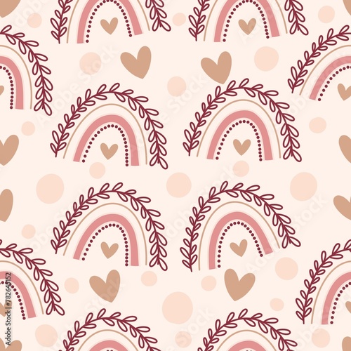 seamless pattern with boho rainbows 