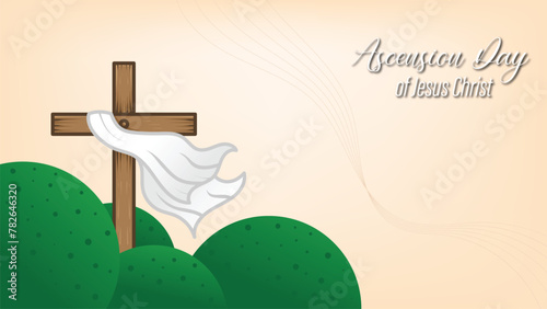 vector design of a cross and robe on a hill of clouds for greeting the ascension of Jesus the Messiah