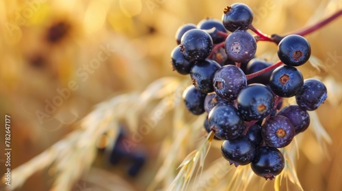 Wallpaper Mural A closeup of a of ripe biofuel berries their deep purple color contrasting against the golden fields in the background. . Torontodigital.ca