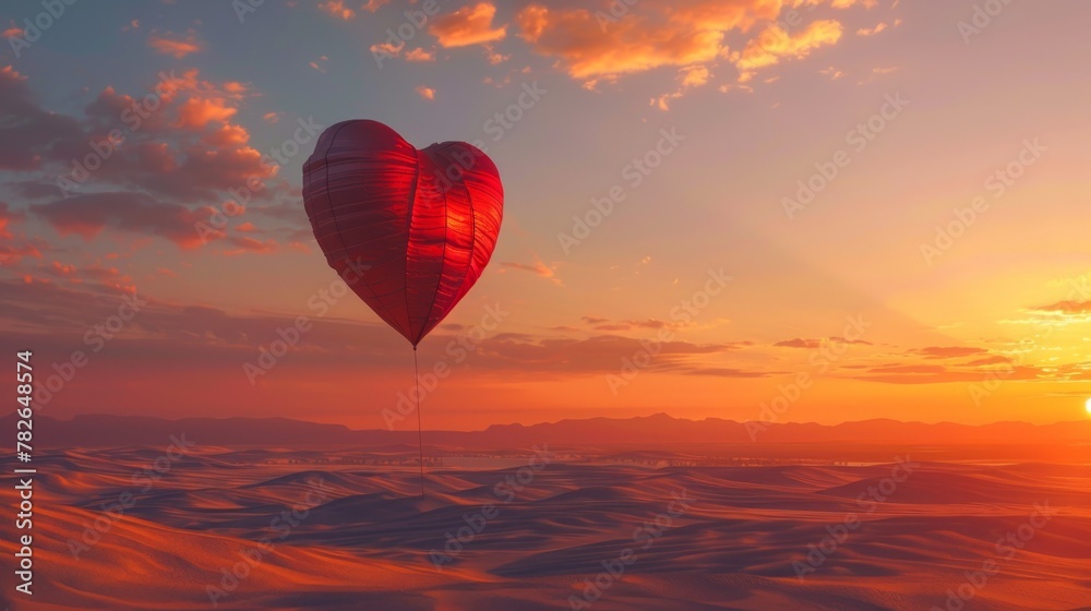 Obraz premium A heart-shaped balloon floats gracefully in the sky, soaring through the clouds with a delicate and whimsical presence.