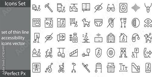 Disability icon set. Containing wheelchair, accessibility, blind, broken leg, disabled, assistance and deafness icons. Solid icon collection. Vector illustration. photo