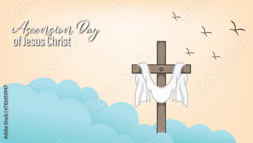vector design of a cross and robe on a hill of clouds for greeting the ascension of Jesus the Messiah