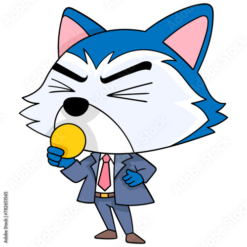Rich businessman badger is kissing his gold coins