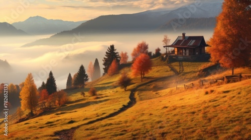 Autumn scenery in the mountains.AI generated image