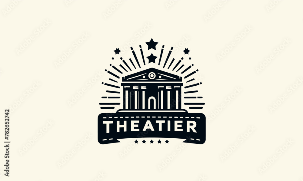 Theatre logo concept - vector illustration. Theatre, museum : stage, mask, curtain. Modern labels of theatre. Emblems and logos of theatre. Vector illustration