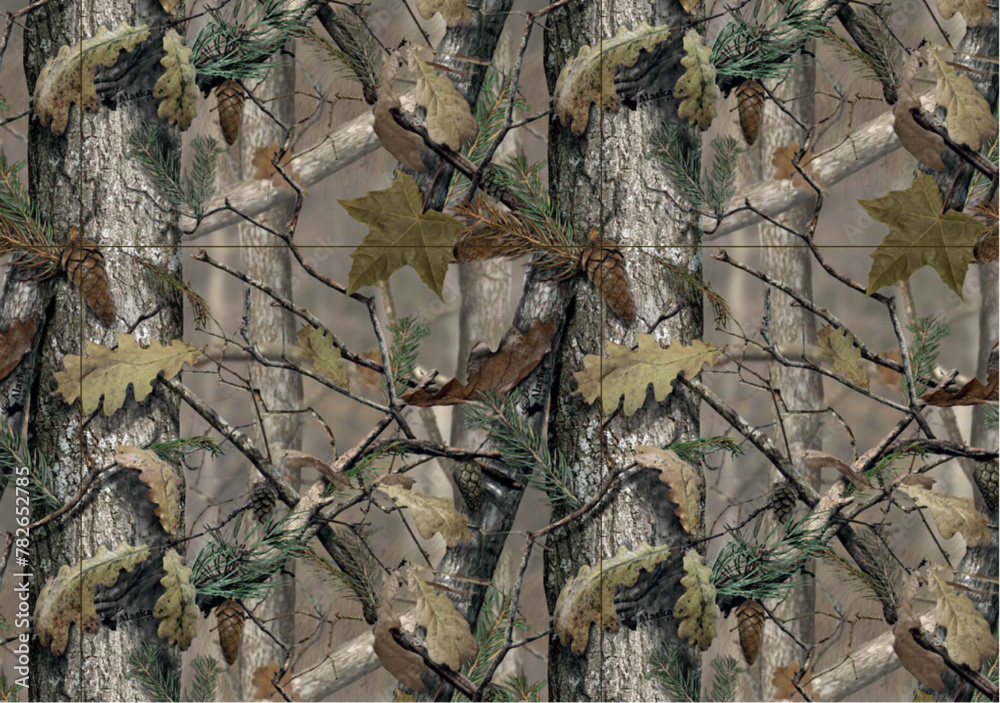 Real Tree Seamless Camouflage Pattern Vector - obrazy, fototapety, plakaty 