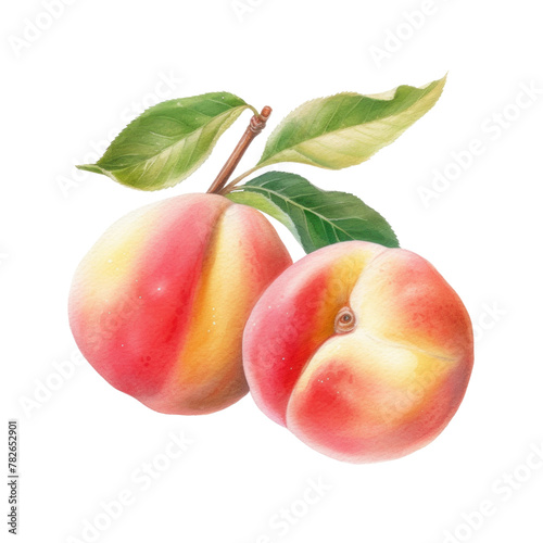Peach fruit watercolor transparent background, isolated image