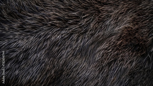 Close-up texture of animal fur with dark shades and varied hair lengths creating natural pattern