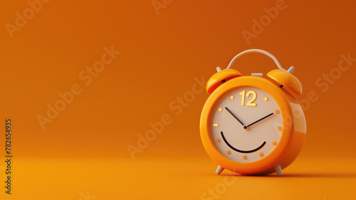 Orange alarm clock against background photo