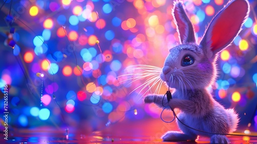 Wallpaper Mural a rabbit immersed in a world of sound and light, headphones snugly in place, as it dances to the beat amidst colorful neon lights Torontodigital.ca