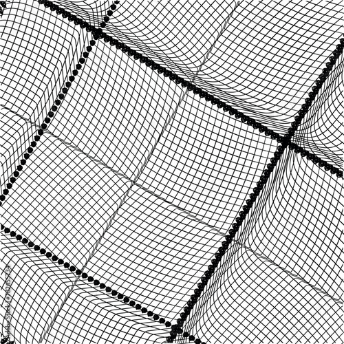 Fishing net or mesh fabric with knots in the seams.
