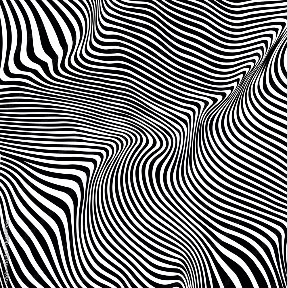 Wavy and distorted surface with zebra stripes.