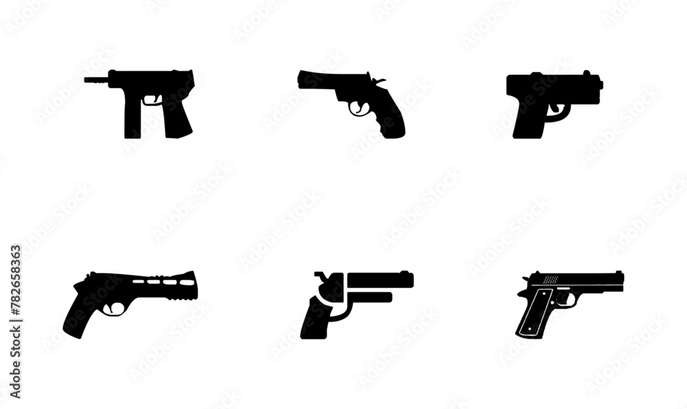 Pistola Vectors Icons Set - obrazy, fototapety, plakaty 