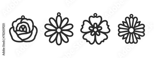 Floral earrings, pendant or keychain design. Jewelry silhouette laser cut template. Cnc cutting with metal, wood or leather photo