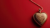 Gold heart-shaped locket pendant on red background