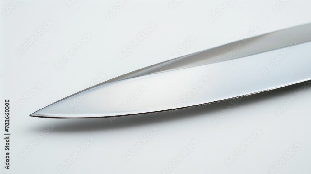 Close-up of sharp knife edge against white background Close-up of sharp knife edge against white background