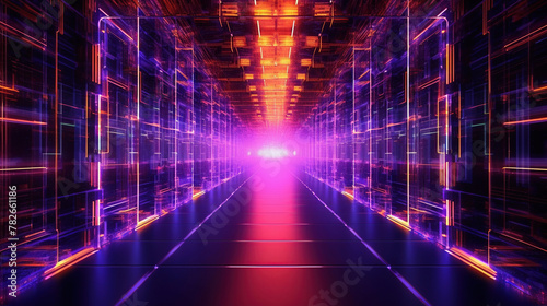 digital tunnel with neon lights