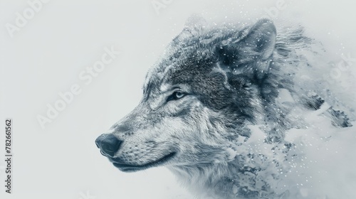  a grey wolf as it prowls through the snow-covered expanse of its habitat, its keen senses attuned to the slightest movement,   photo