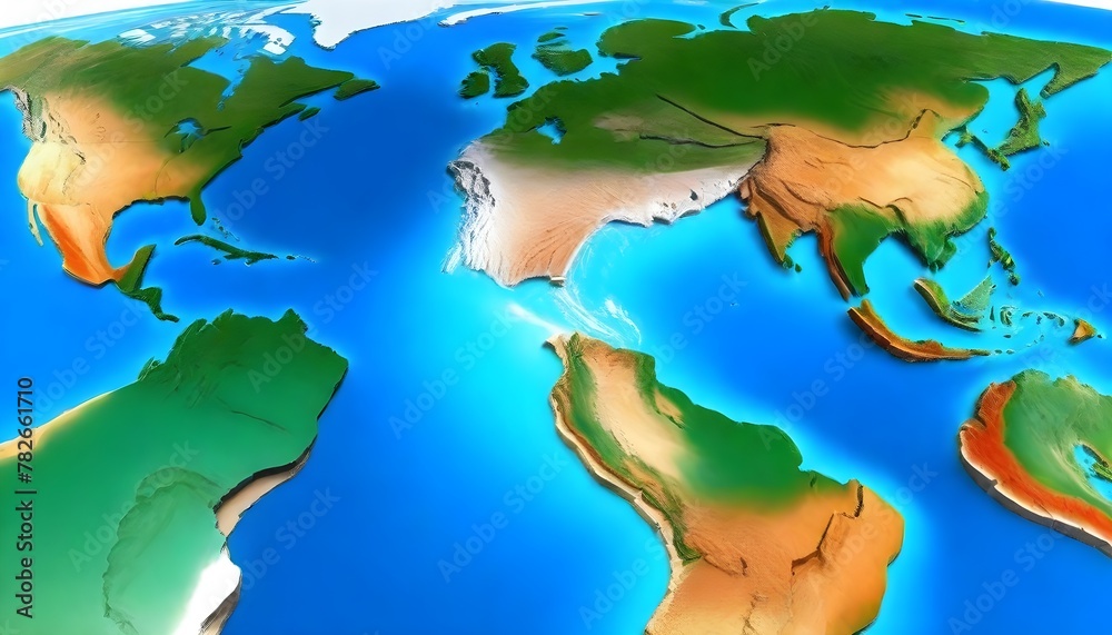 Tectonics - ocean-continent collision, digital 3d illustration