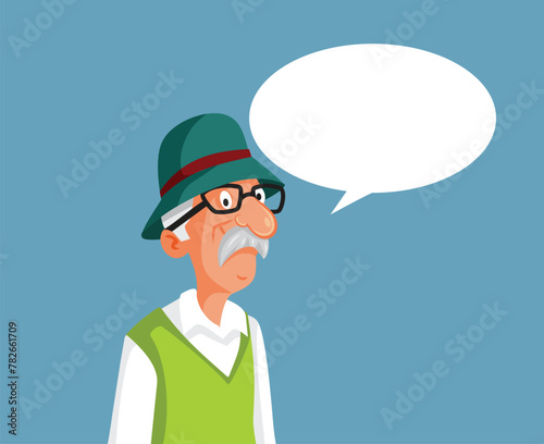 Elderly Man with Empty Speech Bubble Vector Character Cartoon. Senior grandpa announcing some important message 
