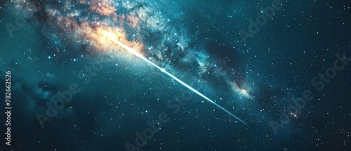 Night sky with shooting star, close up, vivid streak, clear details, dark backdrop