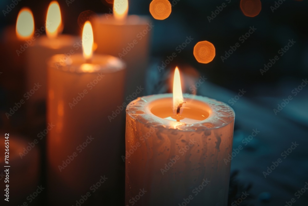 Lit candles with bokeh on a dark background Lit candles with bokeh on a dark background