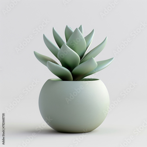 Cute green plants in flower pot 3D illustration  gardening home concept element