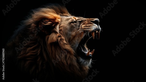 a ferocious roaring lion  its mane standing on end as it asserts its dominance  a scene that embodies the untamed power and inherent danger that lies within the heart of the king of beasts