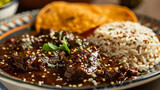 Closeup of a plate of Mexican mole